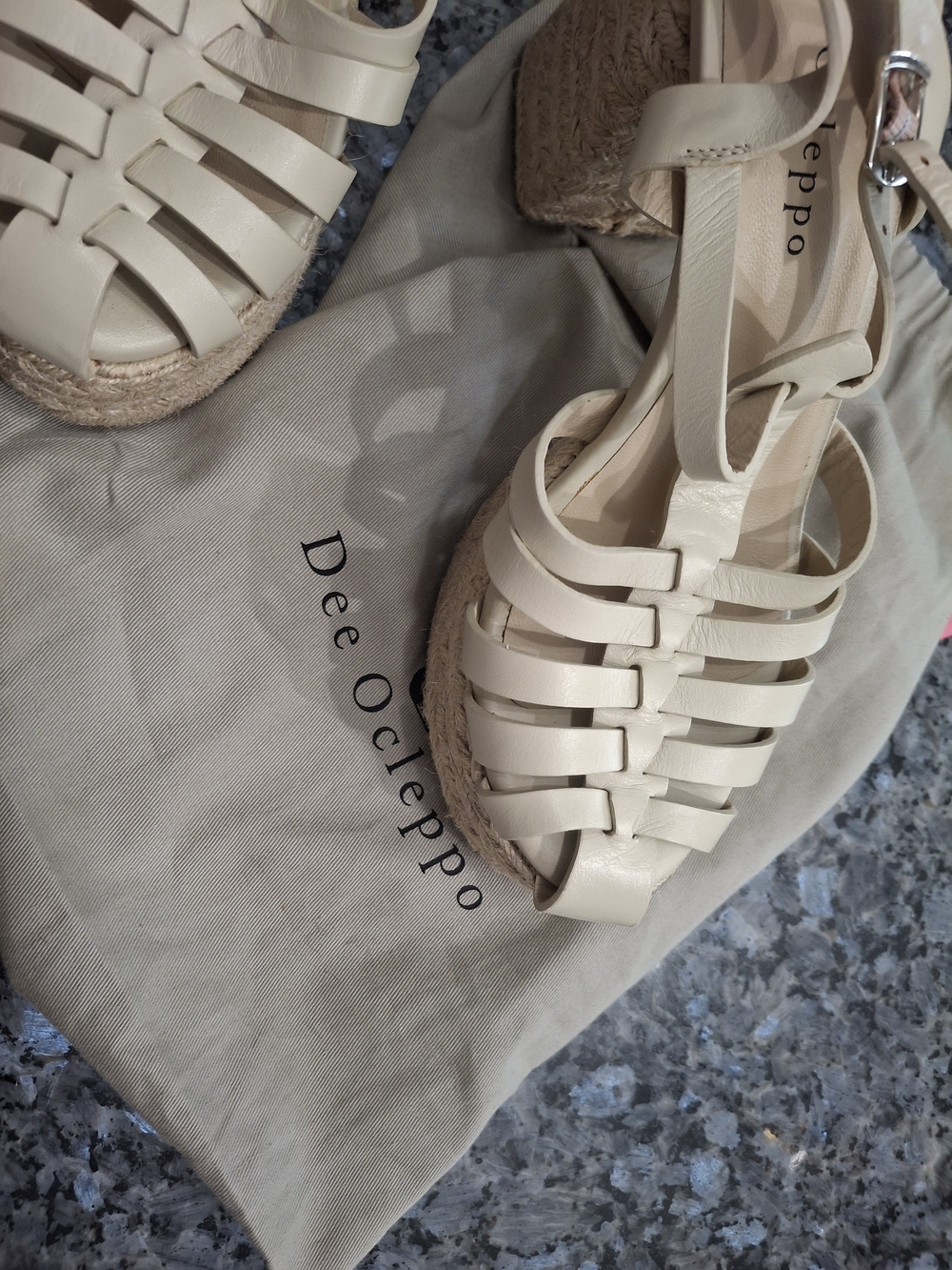 Dee Ocleppo Cream Woven Espadrille Sandals